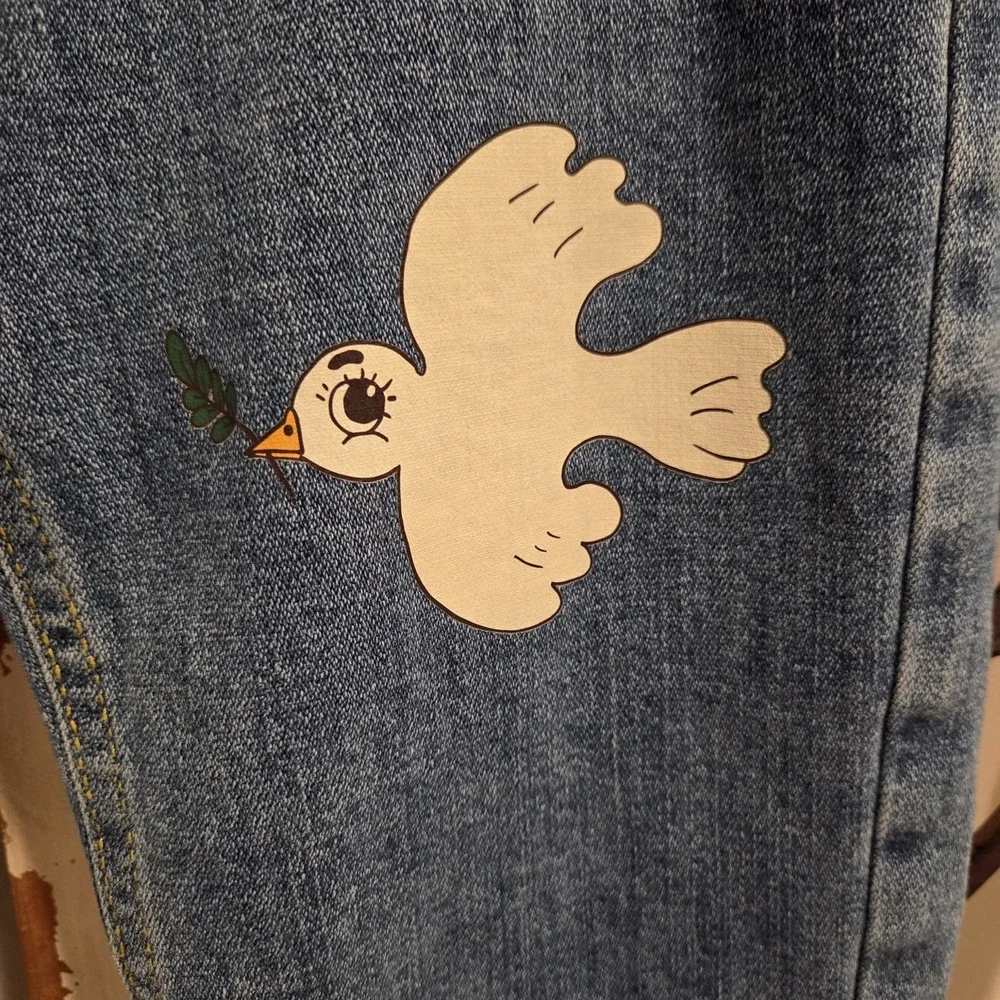 Mini Rodini x Wrangler Girls Bootcut Jeans Dove Print Denim Size 9-11Y